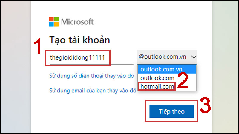 Tạo tài khoản Hotmail